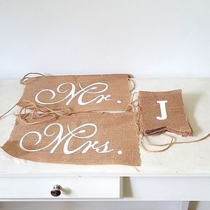 Just married & Mrs. & Mr. white on burlap flags rustic wedding decorations